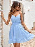 Sky Blue A Line V Neck Short Graduation Party Dress