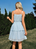 V Neck Sky Blue A Line Short Graduation Party Dress