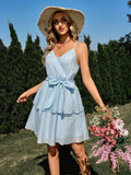 V Neck Sky Blue A Line Short Graduation Party Dress