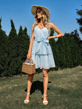 V Neck Sky Blue A Line Short Graduation Party Dress
