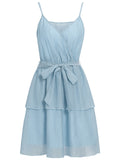 V Neck Sky Blue A Line Short Graduation Party Dress