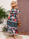 Floral Strapless Off The Shoulder Black Long Summer Vacation Dress