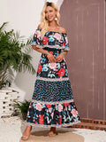 Floral Strapless Off The Shoulder Black Long Summer Vacation Dress