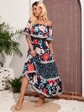 Floral Strapless Off The Shoulder Black Long Summer Vacation Dress