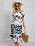 Blue Strapless Off The Shoulder Long Summer Vacation Dress
