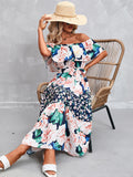Blue Strapless Off The Shoulder Long Summer Vacation Dress