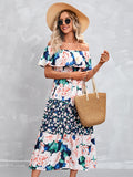 Blue Strapless Off The Shoulder Long Summer Vacation Dress