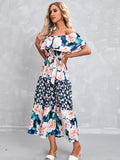 Blue Strapless Off The Shoulder Long Summer Vacation Dress