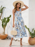 Blue Floral Summer Vacation Long Dress