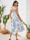 Blue Floral Summer Vacation Long Dress