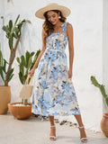 Blue Floral Summer Vacation Long Dress