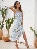 Blue Floral Summer Vacation Long Dress