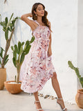 Blue Floral Summer Vacation Long Dress