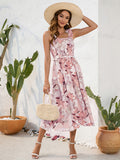 Blue Floral Summer Vacation Long Dress