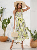 Blue Floral Summer Vacation Long Dress