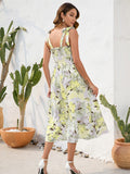 Blue Floral Summer Vacation Long Dress