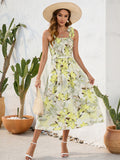 Blue Floral Summer Vacation Long Dress