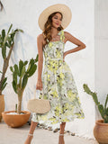 Blue Floral Summer Vacation Long Dress