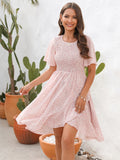 Pink Short Sleeves Chiffon Short Summer Vacation Dress