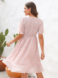 Pink Short Sleeves Chiffon Short Summer Vacation Dress