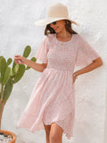 Pink Short Sleeves Chiffon Short Summer Vacation Dress