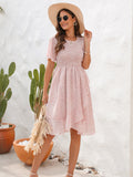 Pink Short Sleeves Chiffon Short Summer Vacation Dress