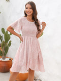 Pink Short Sleeves Chiffon Short Summer Vacation Dress