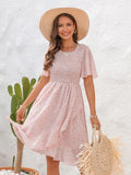 Pink Short Sleeves Chiffon Short Summer Vacation Dress