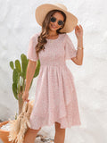 Pink Short Sleeves Chiffon Short Summer Vacation Dress