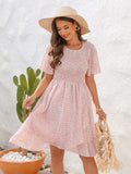 Pink Short Sleeves Chiffon Short Summer Vacation Dress