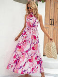 Pink Halter Long Summer Boho Vacation Dress