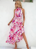Pink Halter Long Summer Boho Vacation Dress