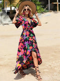 Black V Neck Beach Long Summer Vacation Dress