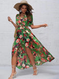 Black V Neck Beach Long Summer Vacation Dress