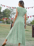 Green V Neck Beach Long Summer Vacation Dress