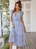 Flowy V Neck Yellow Long Summer Vacation Dress