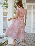 Flowy V Neck Yellow Long Summer Vacation Dress