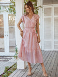 Flowy V Neck Yellow Long Summer Vacation Dress