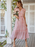 Flowy V Neck Yellow Long Summer Vacation Dress