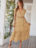 Flowy V Neck Yellow Long Summer Vacation Dress