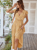 Flowy V Neck Yellow Long Summer Vacation Dress