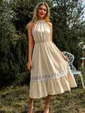 Halter Yellow Lace Long Summer Dress
