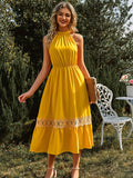 Halter Yellow Lace Long Summer Dress