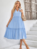 V Neck Blue Sleeveless Long Summer Sundress