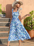 Blue Floral Flowy Long Summer Vacation Dress