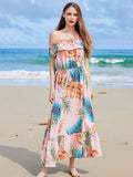 Pink Off The Shoulder A Line Long Sundress