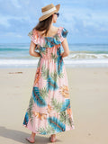 Pink Off The Shoulder A Line Long Sundress