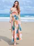 Pink Off The Shoulder A Line Long Sundress