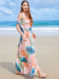 Pink Off The Shoulder A Line Long Sundress