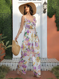 Purple Floral Sunmer Casual  Long Jumpsuit
